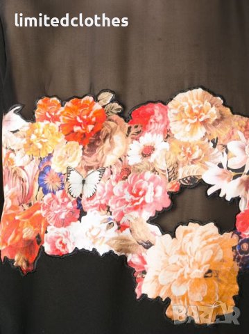 GIVENCHY Black Floral & Butterfly Silk Дамска Копринена Блуза тип Пуловер size 36, снимка 5 - Блузи с дълъг ръкав и пуловери - 42320782