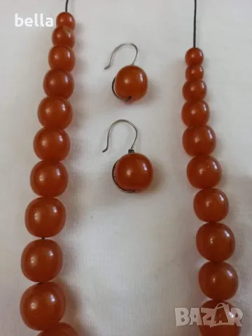 Стар руски  кехлибарен гердан с  кръгли,плътни зърна и обеци кехлибар и сребро , снимка 9 - Антикварни и старинни предмети - 47365532