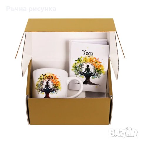 Подаръчен комплект "Йога" с чаша и тефтерче, снимка 1 - Декорация за дома - 42251431