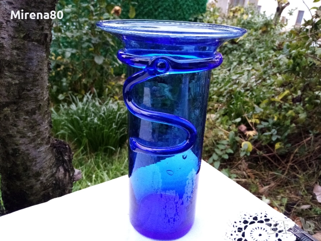 Винтидж арт ваза кобалт, снимка 3 - Вази - 52630019