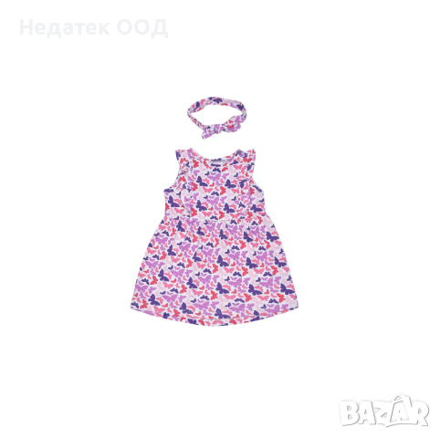  Детска рокля, с цветни пеперуди и панделка за коса, 6-12м
