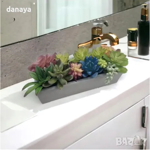 5414 Реалистична саксия с изкуствени сукулентни растения, 23 см