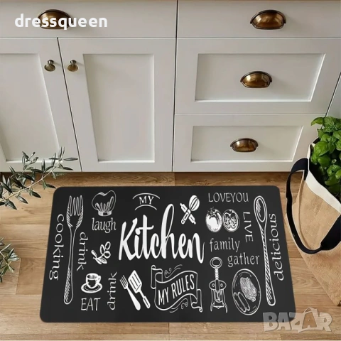 4579 Стилни кухненски пътеки Love Kitchen (Сет 2 части) – Противоплъзгащи и лесни за почистване, снимка 2 - Пътеки - 53901643