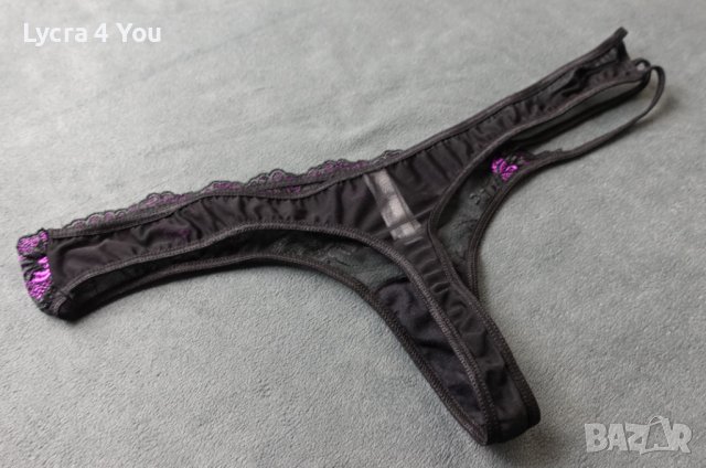 Besired XL черна тюлена прашка с ластици странично и лилава бродерия, снимка 3 - Бельо - 40501522