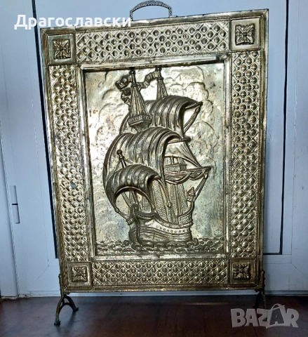 Предпазна решетка за камина, предпазно пано, мед, месинг 2 бр. различни, кораб, сцена бъчва, снимка 7 - Декорация за дома - 54320883
