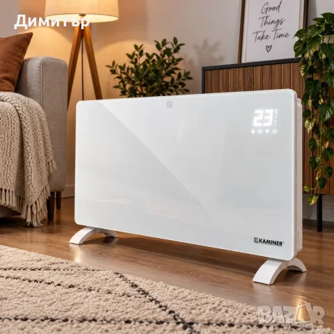 Електрически стъклен конвектор 2500W с WiFi управление, дистанционно, LED дисплей и термостат