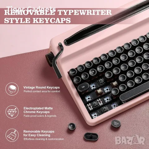 YUNZII QL75 Retro Typewriter – механична клавиатура QMK/VIA, RGB, 3 режима, снимка 8 - Клавиатури и мишки - 56017417
