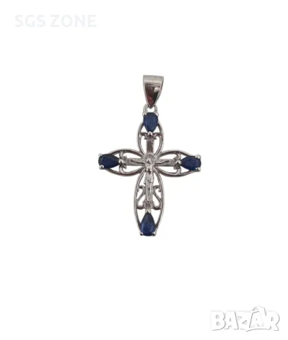 Сребърен Кръст с Изумруди, Сапфири, Рубини, снимка 5 - Колиета, медальони, синджири - 49741410