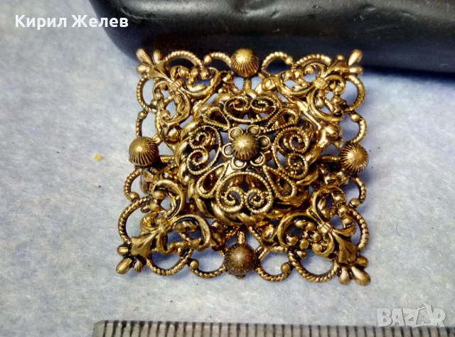 СТАРИННА РАЗКОШНА ПОЗЛАТЕНА МЕДНА БРОШКА ФИНА РЪЧНА МАЙСТОРСКА АЖУРНА ИЗРАБОТКА 20442, снимка 5 - Антикварни и старинни предмети - 51255531