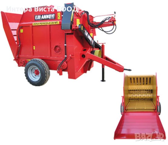 Машина за разпръскване на постеля и бали с един силажен валяк