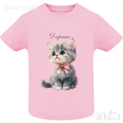 Персонализирана детска тениска с коте, снимка 1