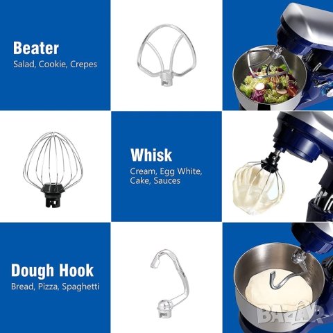 Планетарен Миксер Elegant Life 6QT, с кука за тесто, телена бъркалка, бъркалка, снимка 2 - Кухненски роботи - 42403871