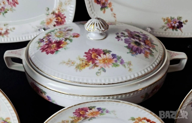 Винтидж порцеланов сервиз за хранене - Hermann Ohme, Silesia (1900–1920 г), снимка 5 - Сервизи - 53298089