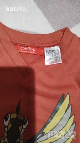 Нова червено-оранжева детска тениска Okaou, Ла Редут, 12-18 месеца, снимка 2 - Бебешки блузки - 48842030