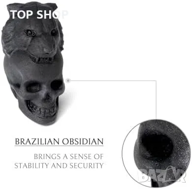 Нова Декоративна скулптура от матов обсидиан - Леопардов череп, снимка 2 - Декорация за дома - 49567216