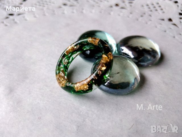 Пръстен от бижутерска смола, мъх и златен лист Бижута Ръчна Изработка , снимка 13 - Пръстени - 29073331