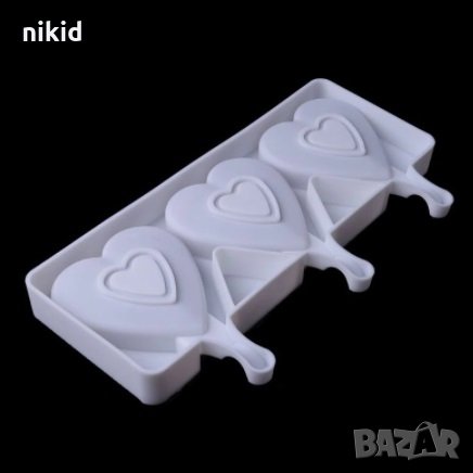 3 сърца сърце ескимо сладолед Popsicle Попсикъл молд силиконова форма калъп за направа на десерти 