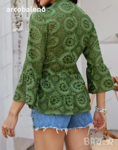 Едноцветна дамска риза с три четвърти ръкав с v-образно деколте, 4цвята , снимка 6 - Ризи - 49904419