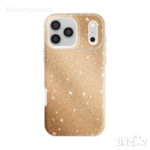 Силиконов кейс bSmart Glitter 3в1 за iPhone 17 Pro Max (6.9) златист и Протектор, снимка 2 - Калъфи, кейсове - 54157910