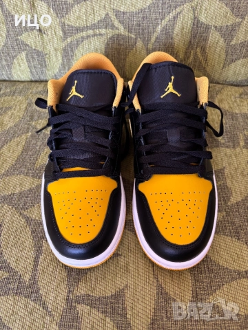 Нови мъжки обувки AIR JORDAN 1 LOW BLACK/YELLOW OCHRE-WHITE, снимка 9 - Спортни обувки - 51778033