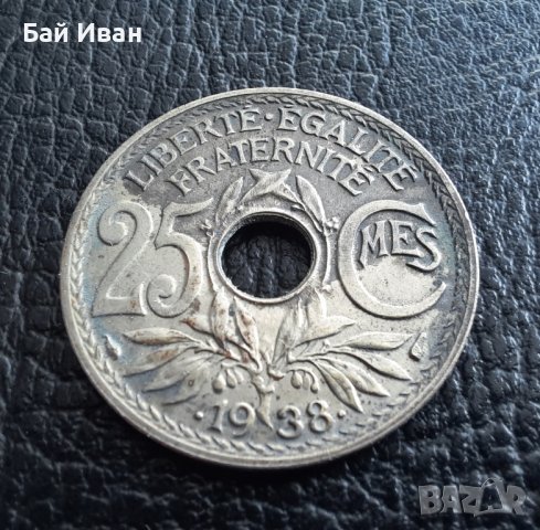 Стара монета 25 сантима 1938 г. Франция-красива !, снимка 4 - Нумизматика и бонистика - 42219984