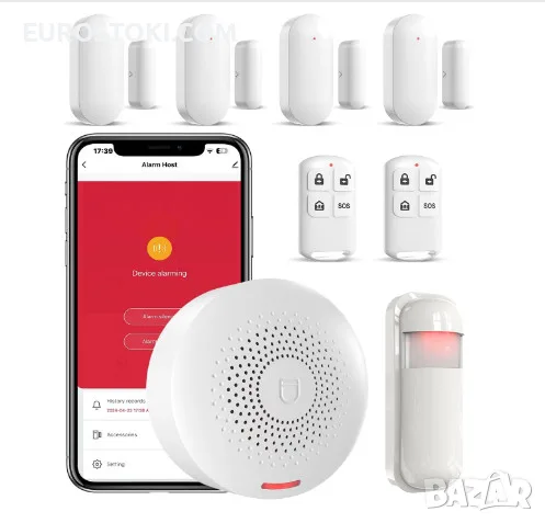 Интелигентна алармена система SanJie, 4 сензора за врати и прозорци + PIR детектор на движение 