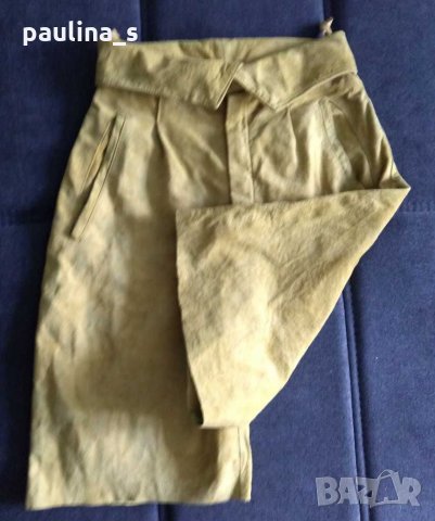 Бермуди с висока талия от естествен велур в жълто / малък размер, снимка 3 - Къси панталони и бермуди - 29704232