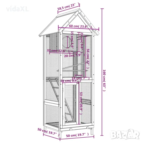 vidaXL Къщичка за птици кафява 60x58,5x160 см масивна чамова дървесина, снимка 8 - За птици - 56146308