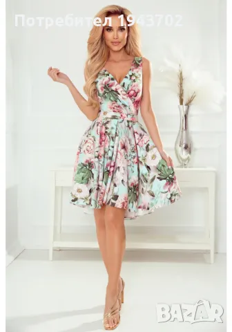 Официална рокля без ръкав с флорален принт 478-1 Numoco, снимка 3 - Рокли - 47721011