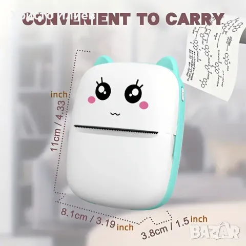 Преносим Мини принтер коте термопринтер с Bluetooth, снимка 3 - Принтери, копири, скенери - 49255367