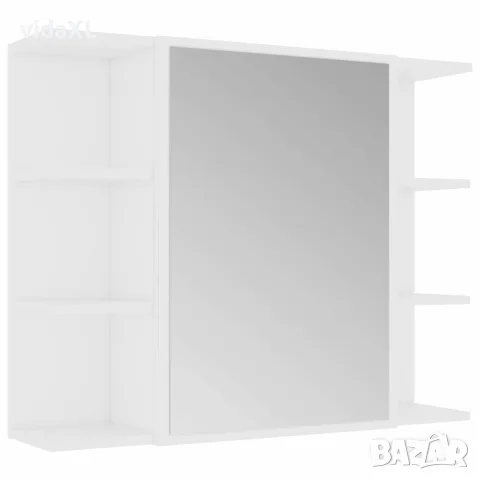 vidaXL Шкаф за баня с огледало, бял, 80x20,5x64 см, инженерно дърво
