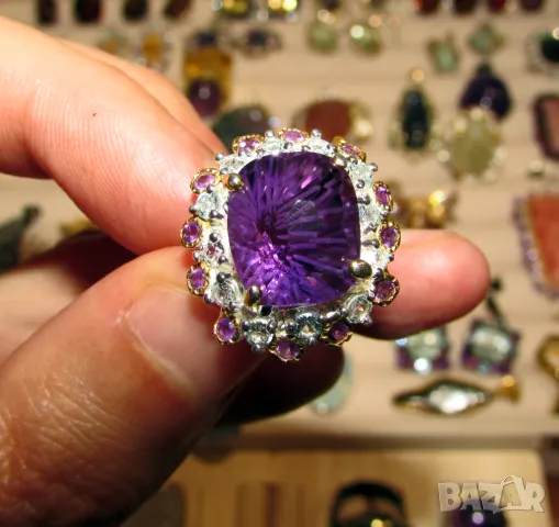 925 интересен сребърен пръстен с аметист 14x12мм тотално тегло 8.7гр., снимка 1