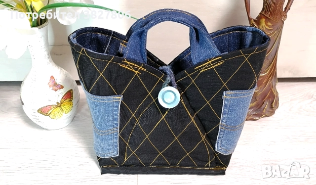 Ръчно изработена дънкова чанта без цип, снимка 5 - Чанти - 51501122