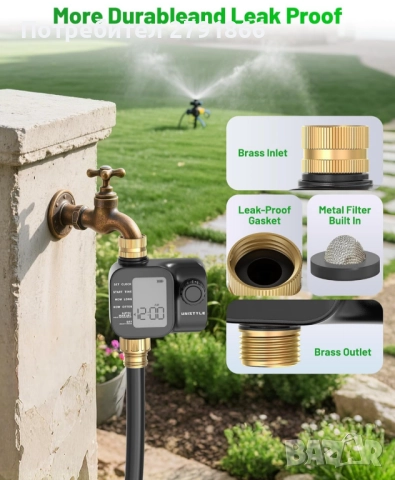 WiFi таймер за напояване месингови входове и изходи Unistyle за градински маркуч Alexa,Google Voice, снимка 4 - Напояване - 51784209