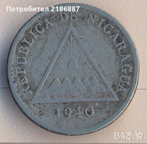Никарагуа 5 центавос де кордоба 1940 година, снимка 2 - Нумизматика и бонистика - 40045789