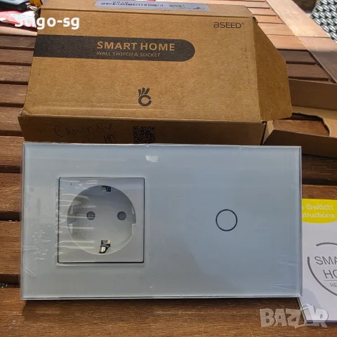  Смарт Електрически контакт с LED ключ, Bseed, бял, 15.7x8.6x4.3см