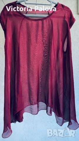 Копринена блуза цвят бордо Италия, снимка 9 - Корсети, бюстиета, топове - 50985300