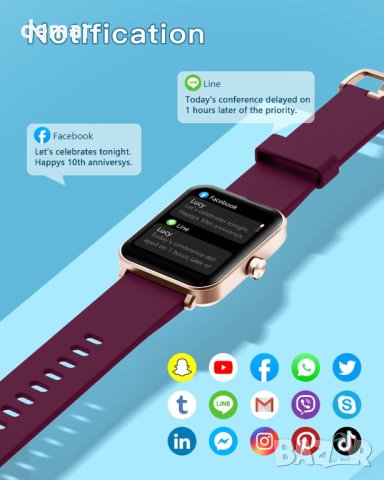 Смарт часовник ZOSKVEE, 1,69 инчов HD сензорен екран, лилав, снимка 5 - Смарт гривни - 42825575