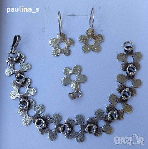 Комплект от сребърни бижута - цветя проба 925 , снимка 3 - Бижутерийни комплекти - 37375218