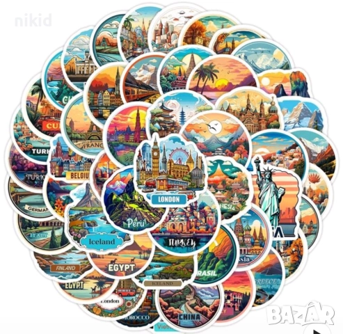 50 бр Европейски държави в Европа самозалепващи лепенки стикери украса декор картонена торта