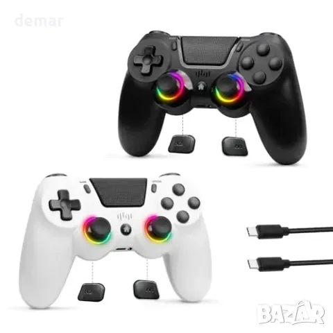 2бр. безжични гейм контролери за PS4/PC с RGB и вибрации, снимка 2 - Джойстици и геймпадове - 55933493