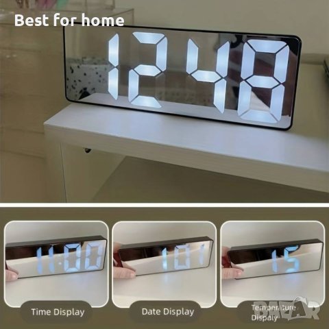 LED дигитален часовник с огледална повърхност,голям дисплей,батерия или USB зареждане, снимка 6 - Друга електроника - 42255287