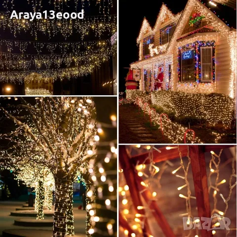 LED завеса „Висулки“ 10 м с 400 топло бели LED светлини, 8 режима и таймер, IP44, снимка 6 - Външни лампи - 55897679