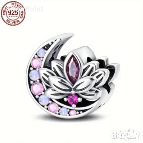 Сребърен талисман Лотус за Пандора , снимка 2 - Колиета, медальони, синджири - 50777009