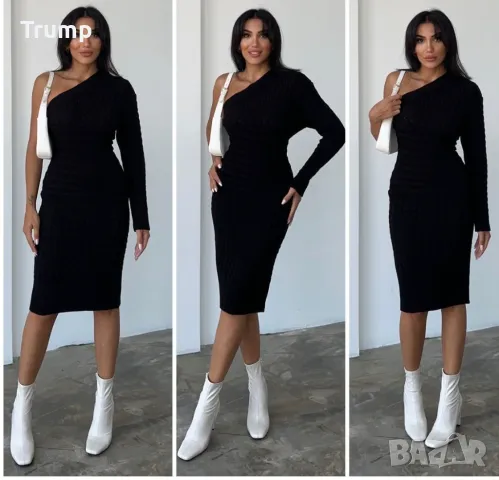 -20 % елеганта плетена рокля с едно рамо, цвят черен 