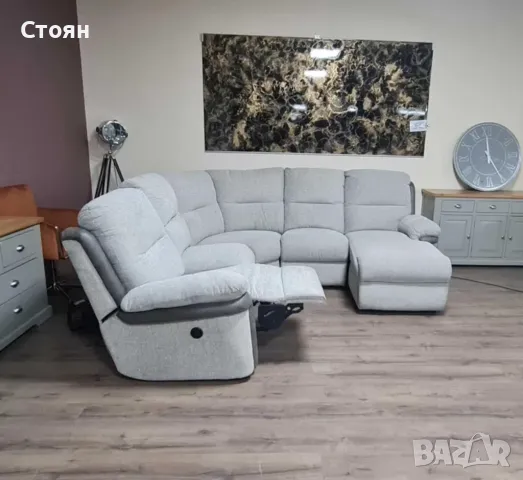 Сив ъглов диван от плат La-z-boy с електрически релаксиращ механизъм, снимка 7 - Дивани и мека мебел - 49936331