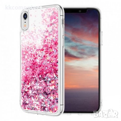 Силиконов кейс MBX Liquid с течност и брокат, За iPhone 11 (6.1), Розов, снимка 2 - Резервни части за телефони - 37814523