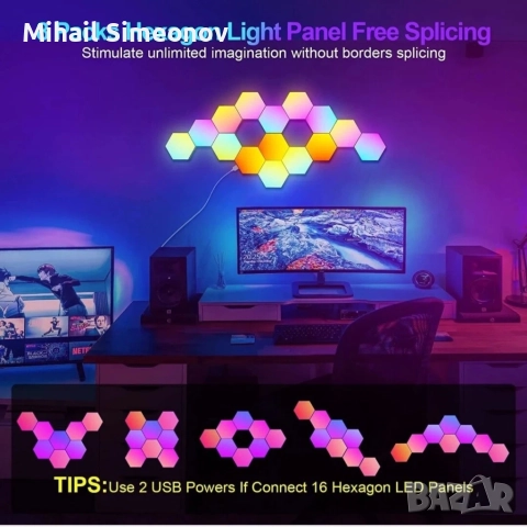 Комплект от 8 шестоъгълни LED гейминг панели – остри стенни лампи Cololight