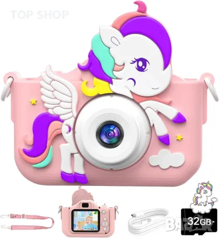 Joltix  Детски цифров фотоапарат 1080P HD 2,0-инчов с 32GB карта, селфи, за деца 3+ г., розов, снимка 5 - Фотоапарати - 49627451