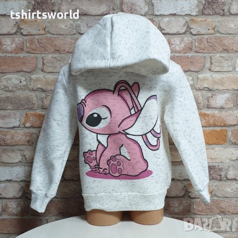 Нов детски суичър с дигитален печат Розов Стич (Stitch) в цвят бял меланж, снимка 1 - Детски анцузи и суичери - 42730185